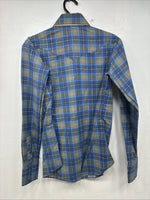 New Women’s Panhandle Slim Blue Plaid Long Sleeve Pearl Snap Size 30 KK-91