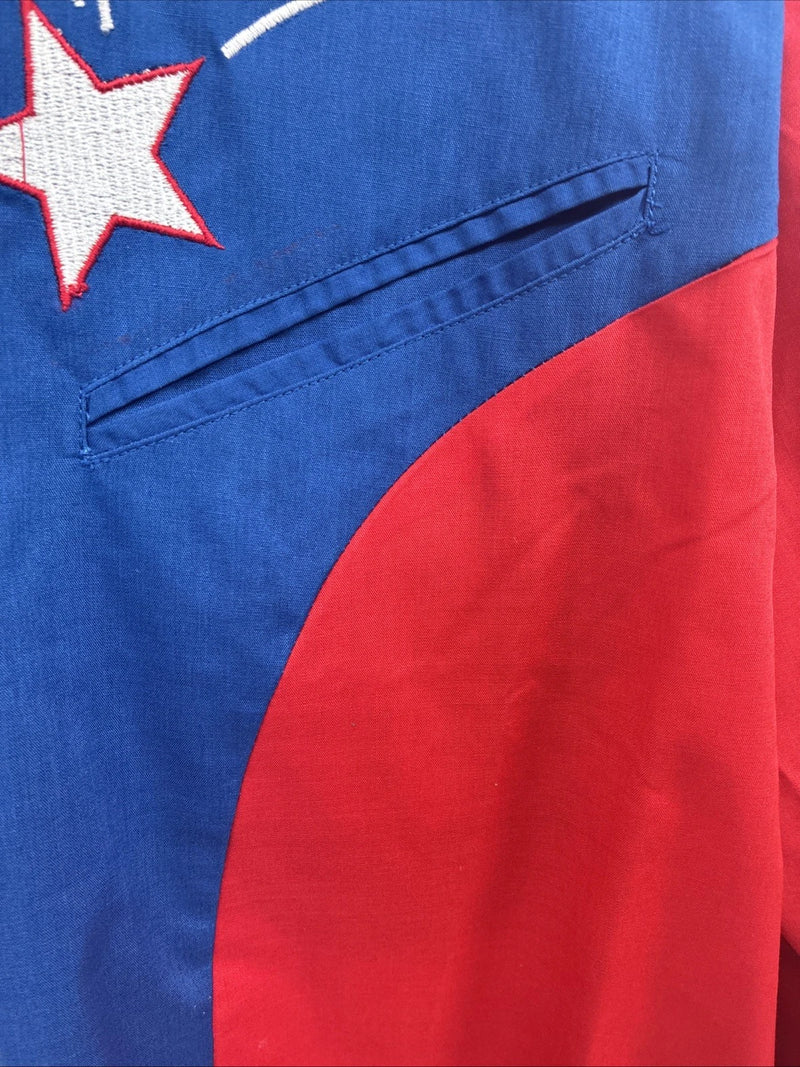 New Men’s ELY Diamond Red Blue Long Sleeve Pearl Snap Large V-88