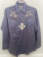 New Men’s ELY Cattleman Blue Long Sleeve Pearl Snap Medium B-123
