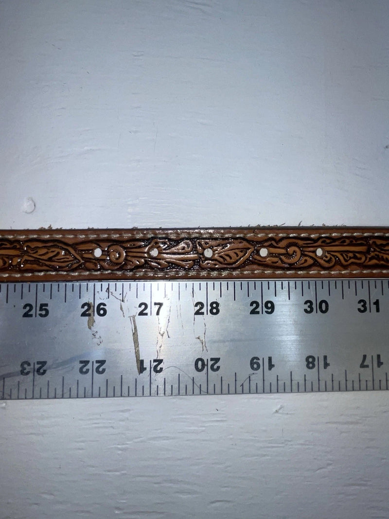 New Brown Genuine Leather Tooled 28” Belt #102 Z-137
