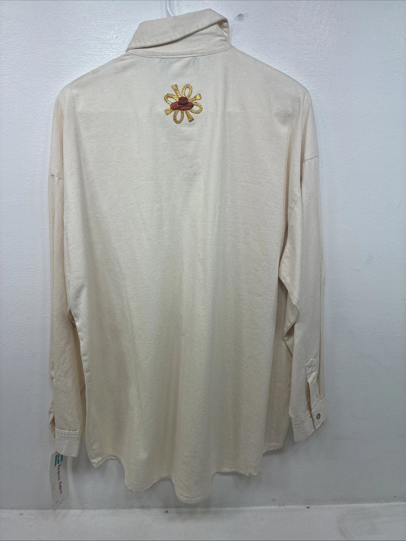 New Women’s Rochelle Forest Yellow Design Long Sleeve Button Up Medium MM-64