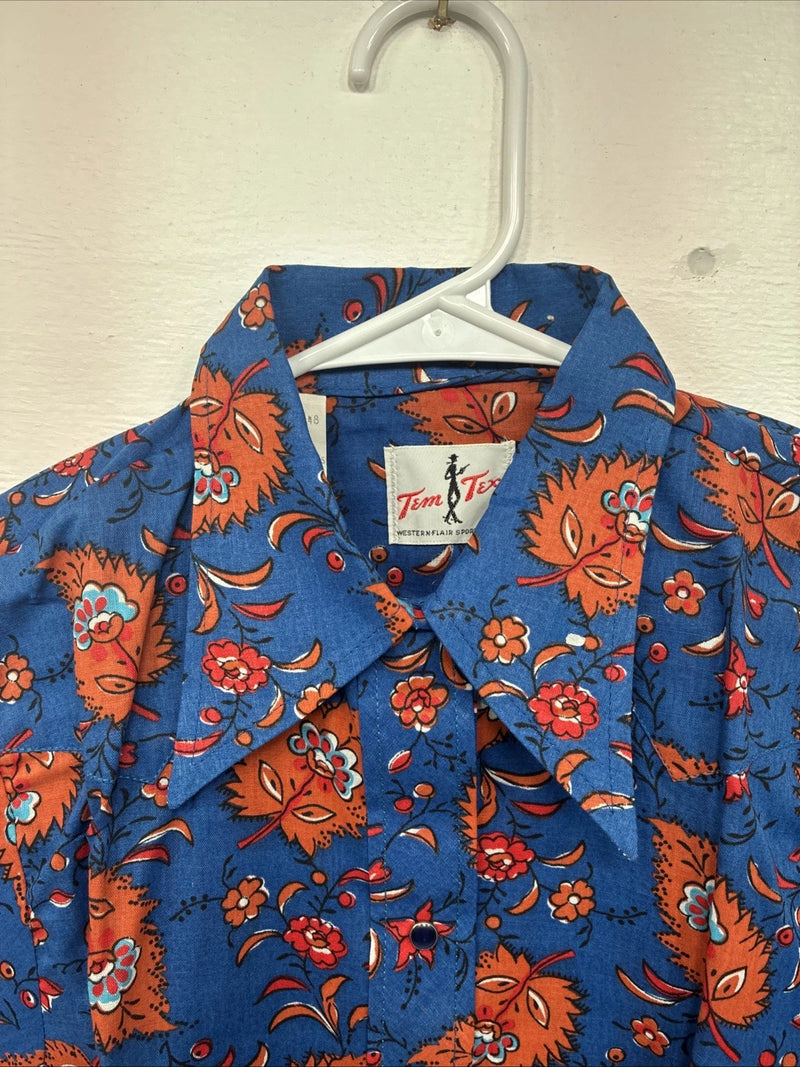 New Women’s Tem Tex Blue Orange Long Sleeve Pearl Snap Size 34 DD-151