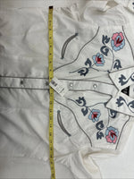 New Women’s White Horse White Embroidered Long Sleeve Pearl Snap Medium MM-33