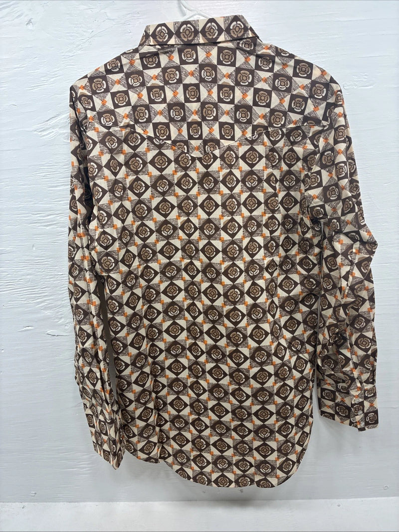 New Men’s Denver Westerns Brown Long Sleeve Pearl Snap 15.5 X 34 Medium K-83