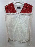 New Women’s Panhandle White Red Design Long Sleeve Button Up Size 14 TT-78
