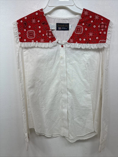 New Women’s Panhandle White Red Design Long Sleeve Button Up Size 14 TT-78