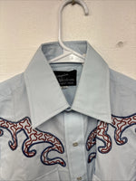 New Women’s Champion Western Blue Design Long Sleeve Pearl Snap 14 MM-40