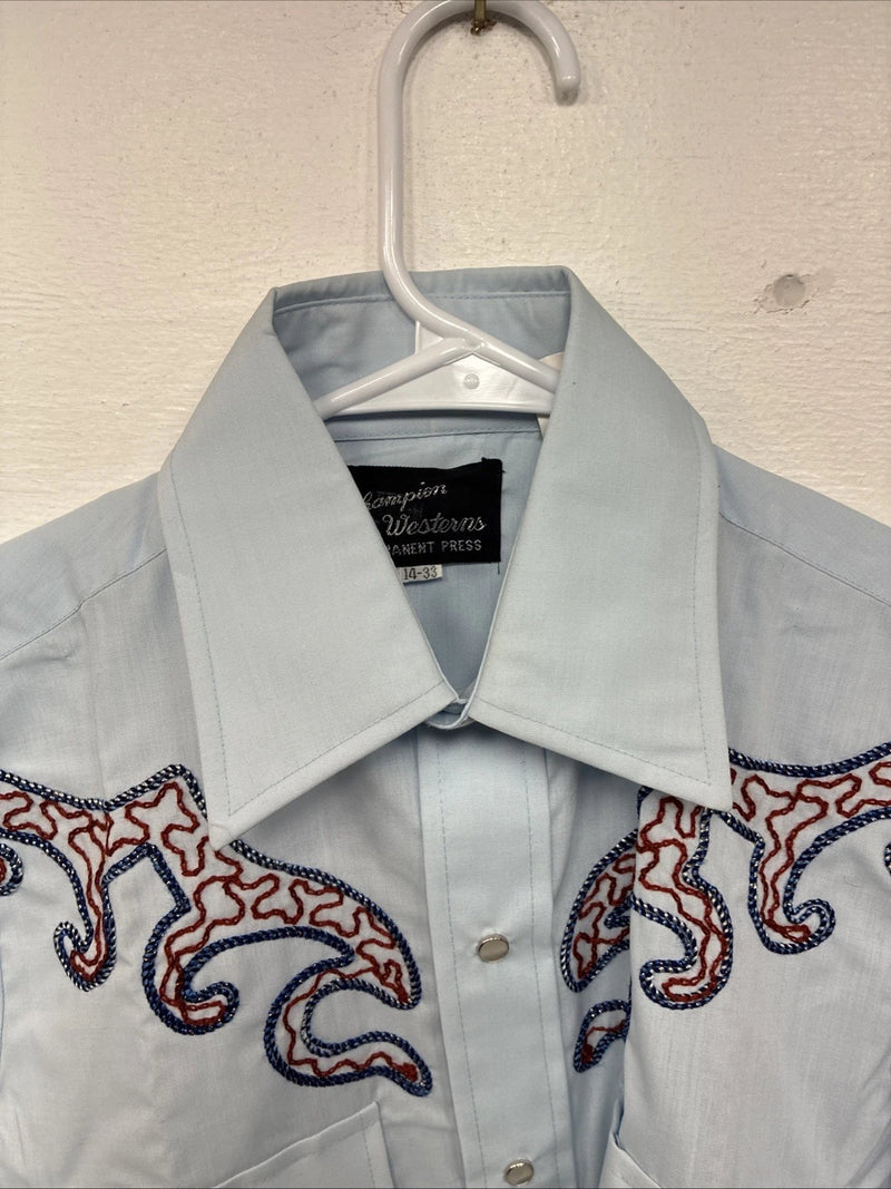 New Women’s Champion Western Blue Design Long Sleeve Pearl Snap 14 MM-40