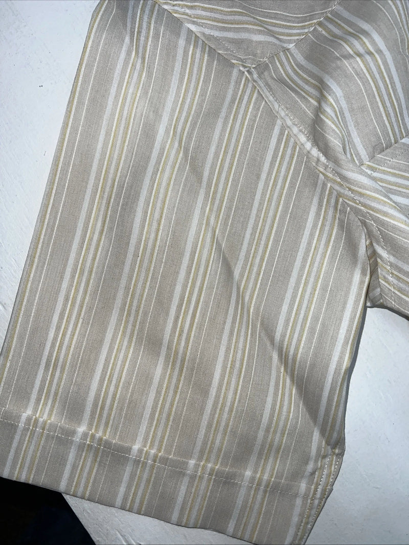 New Men’s White Horse Tan Striped Short Sleeve Pearl Snap Small B-40