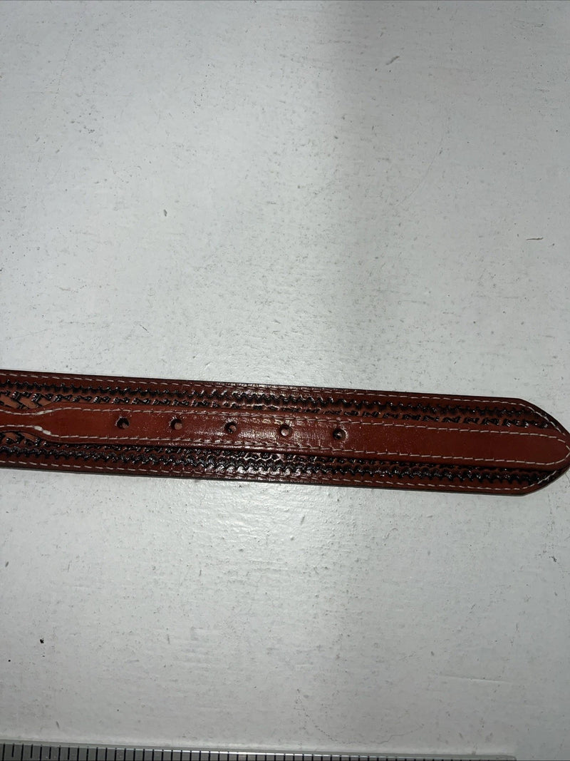 New Brown Genuine Leather Double S Tooled Belt #0701048 40 W-12