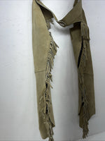 NOS Tan Equi-grip Show Chaps XL With Fringe Adjustable Waist 33” I-77