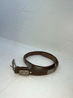 New Brown Genuine Leather Silver Pendent 28” Belt JJ-134