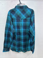 New Women’s Cumberland Blue Plaid Long Sleeve Pearl Snap 3XL Plus DD-15