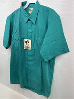 New Men’s ELY Cattleman Teal Short Sleeve Pearl Snap 16 Large AA-109