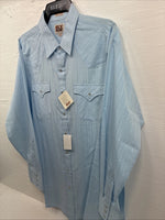 New Men’s ELY Cattleman Blue Stripe Design Long Sleeve Pearl Snap 17.5 XL O-37