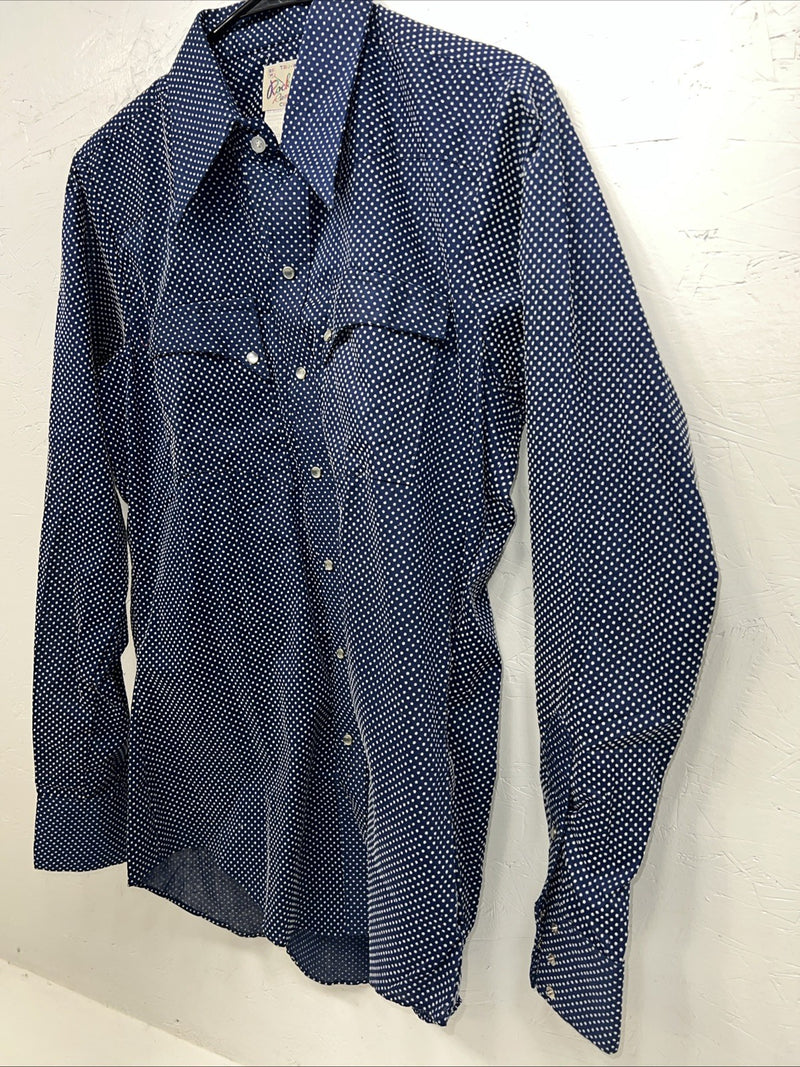 New Mens Blue Polkadot Rockmount Ranchwear Pearl Snap Long Sleeve 15.5x33 M I-52