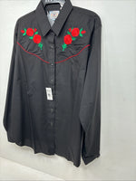 New Women’s Country Charmers Black Rose Long Sleeve Pearl Snap XL II-59