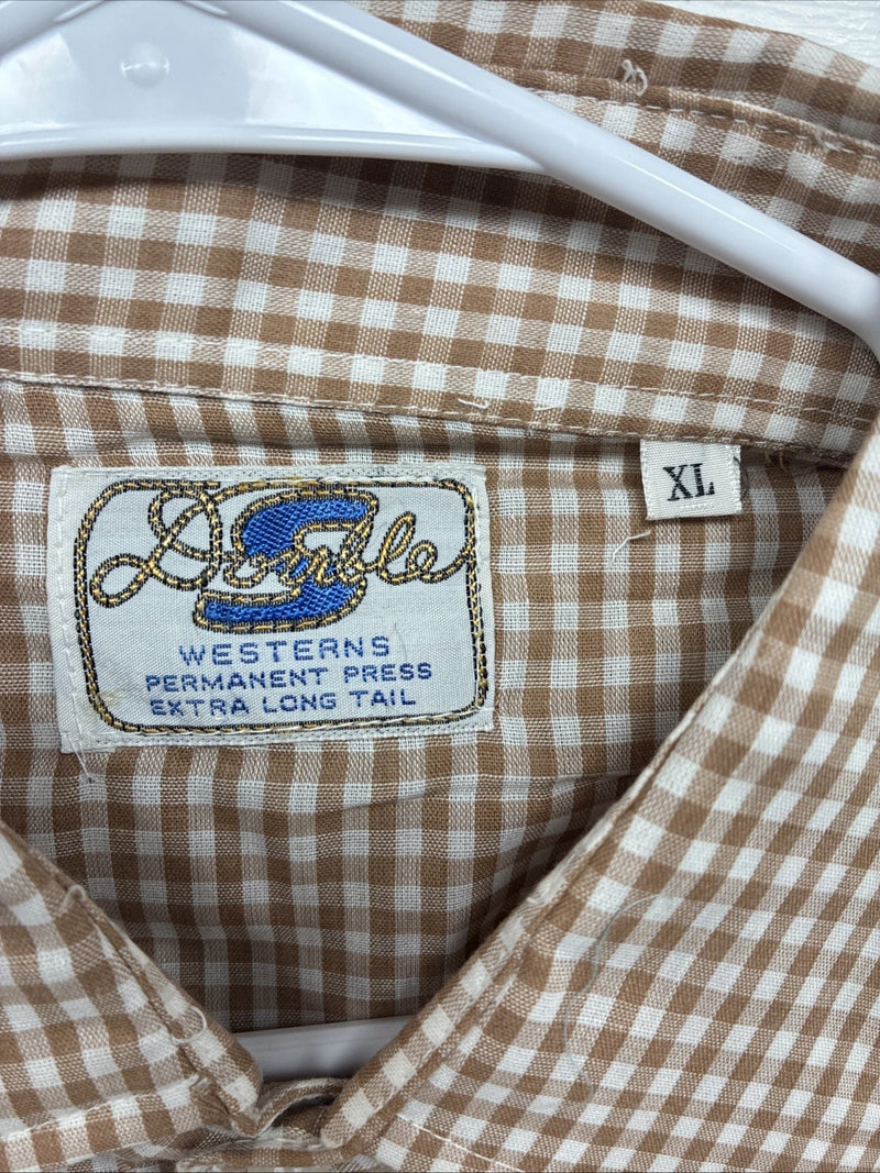 New Men’s Circle S Brown White Checkered Long Sleeve Pearl Snap XL R-14
