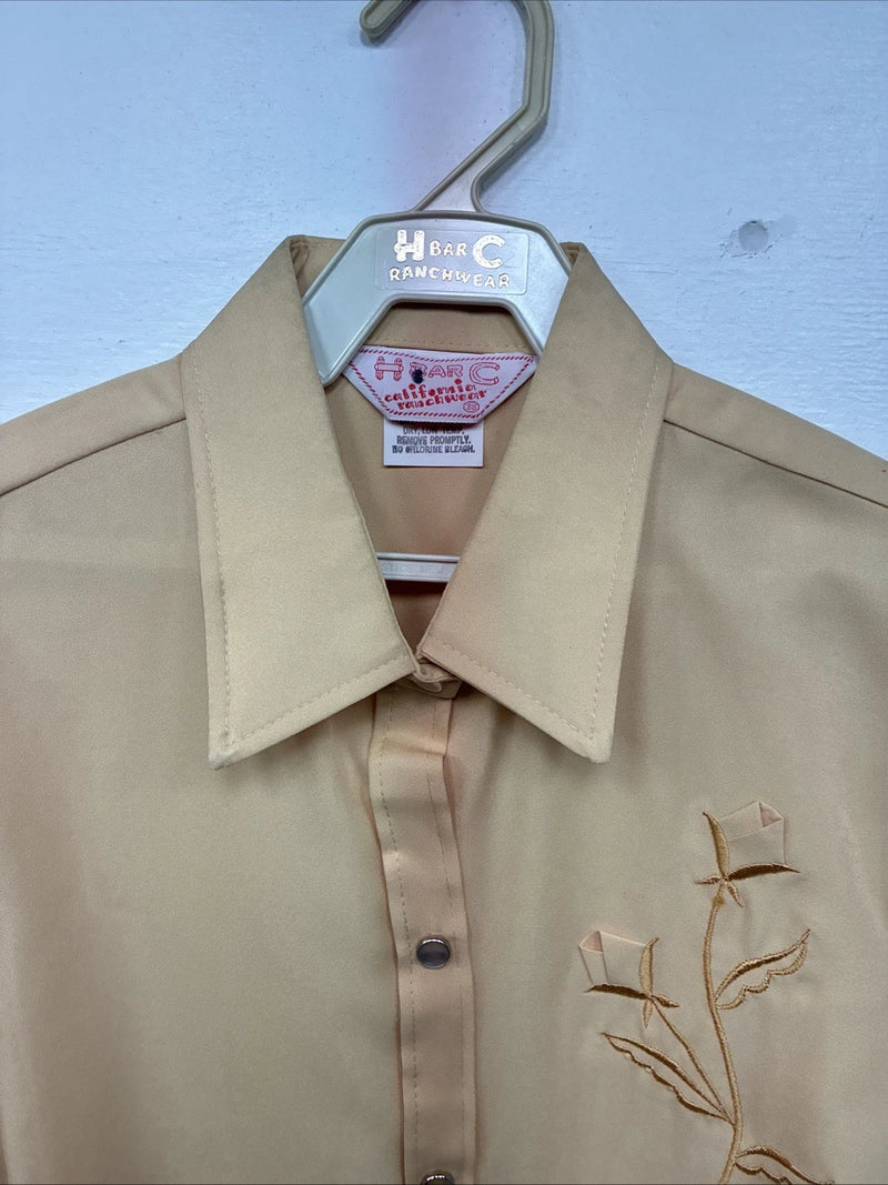 New Women’s H Bar C Yellow Design Long Sleeve Pearl Snap Size 38 II-78