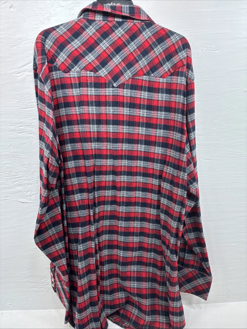 New Men’s White Horse Red Black Flannel Long Sleeve Pearl Snap 2XL H-37