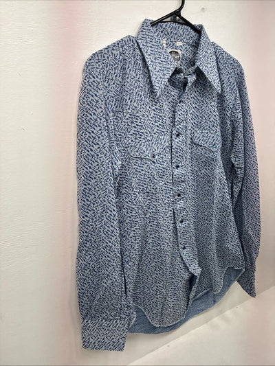 New Women’s Miller Blue Deigned Long Sleeve Pearl Snap 15.5 Large LL-59