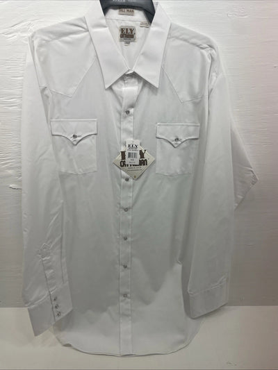 New Men’s ELY Cattleman White Long Sleeve Pearl Snap 3XL E-20