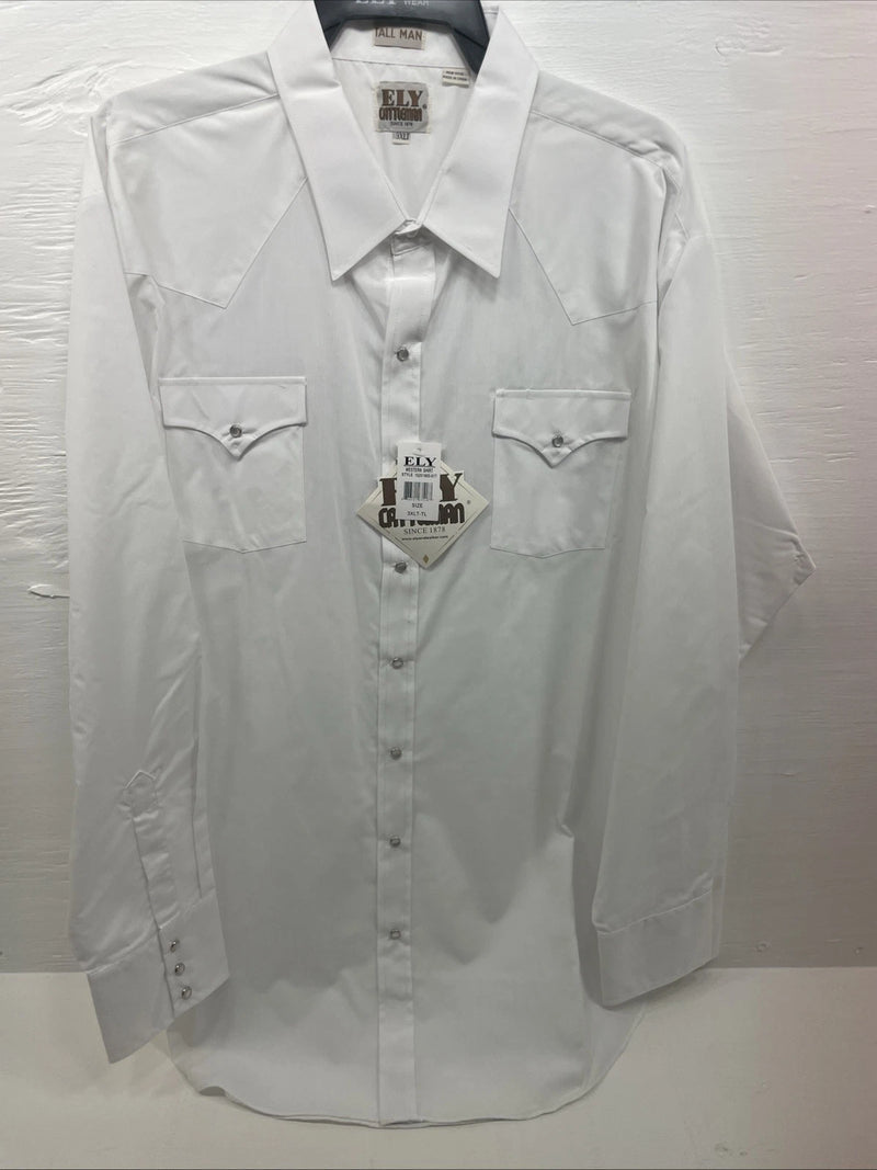 New Men’s ELY Cattleman White Long Sleeve Pearl Snap 3XL E-20