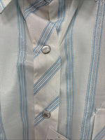 New Women’s White Horse White Blue Stripe Long Sleeve Pearl Snap Large GG-72
