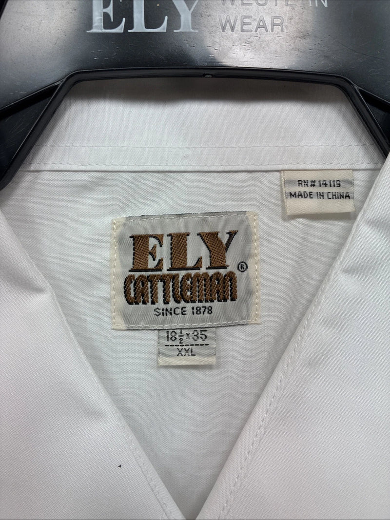 New Men’s ELY Cattleman White Long Sleeve Pearl Snap 18.5 X 35 2XL F-77