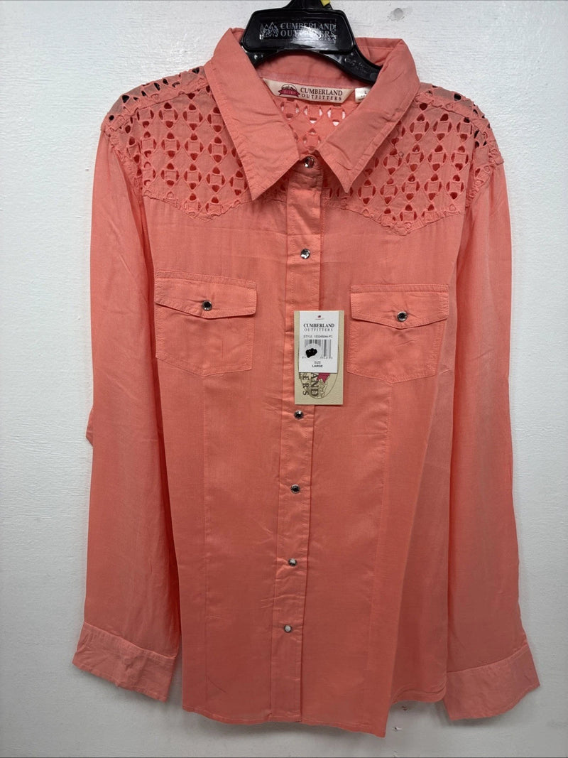 New Women’s Cumberland Pink Long Sleeve Pearl Snap Large KK-110