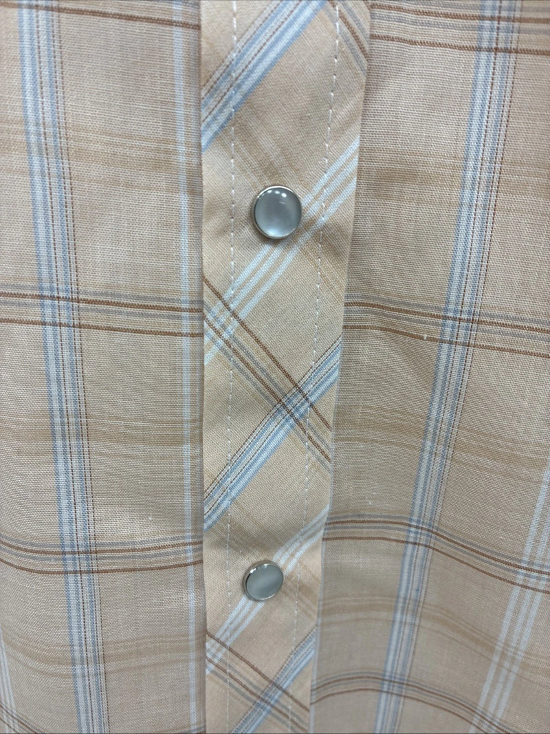 New Men’s ELY Cattleman Orange Plaid Short Sleeve Pearl Snap Large X-24