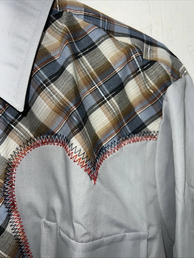New Men’s Blue Plaid Champion Western Pearl Snap Long Sleeve  15.5x33 M I-48