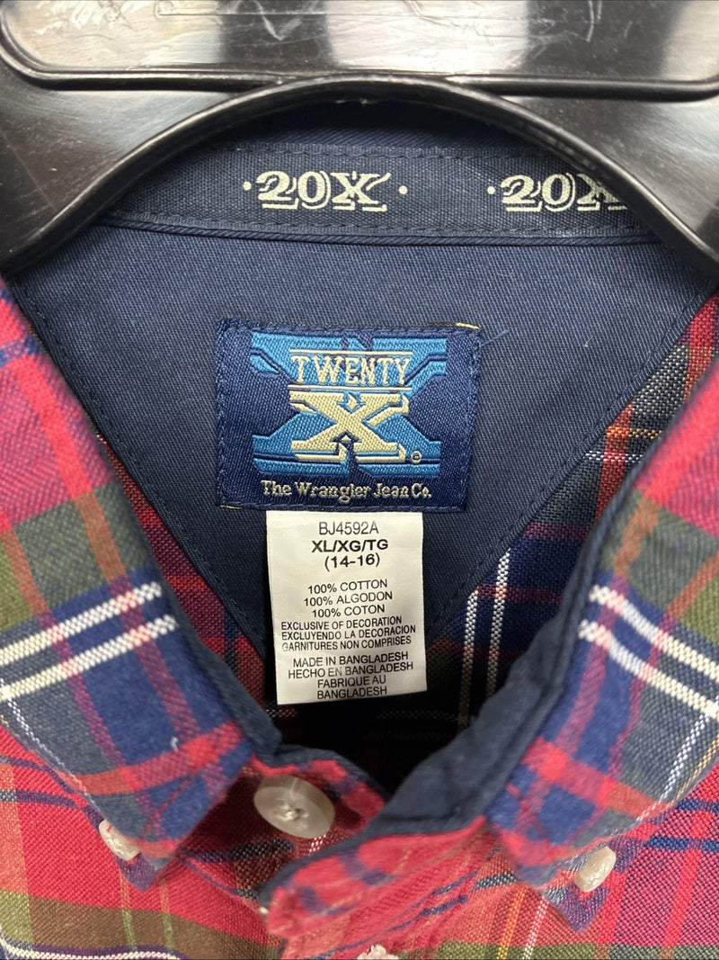 New Boys Twenty X Red Plaid Long Sleeve Pearl Snap XL DD-91