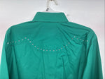 New Women’s White Horse Green Gem Long Sleeve Pearl Snap Large II-74