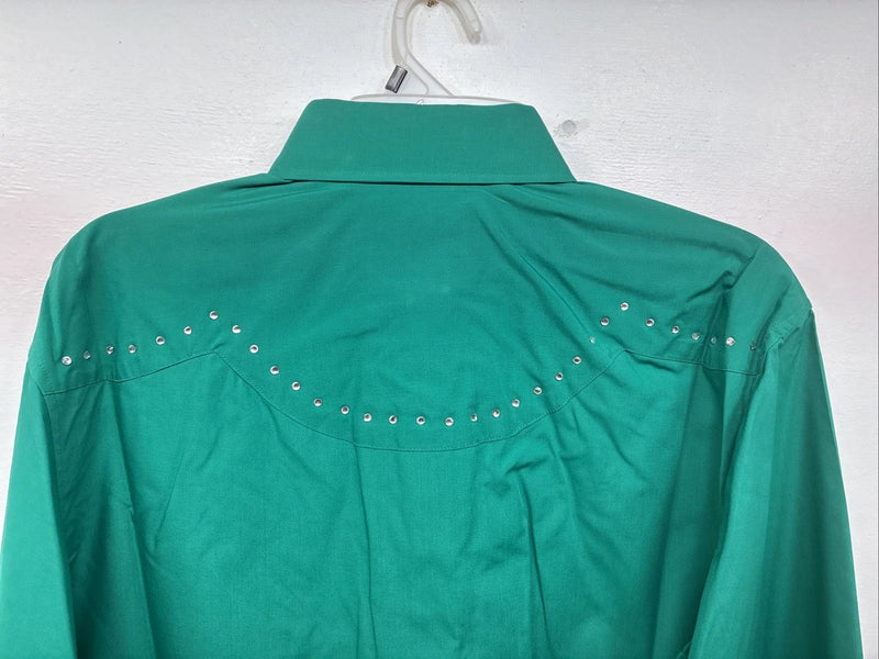 New Women’s White Horse Green Gem Long Sleeve Pearl Snap Large II-74
