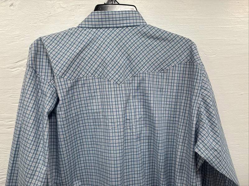 New Men’s White Horse Blue White Plaid Long Sleeve Pearl Snap XL R-71