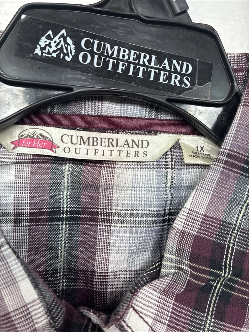New Women’s Cumberland Purple Plaid Long Sleeve Pearl Snap 1XL KK-79