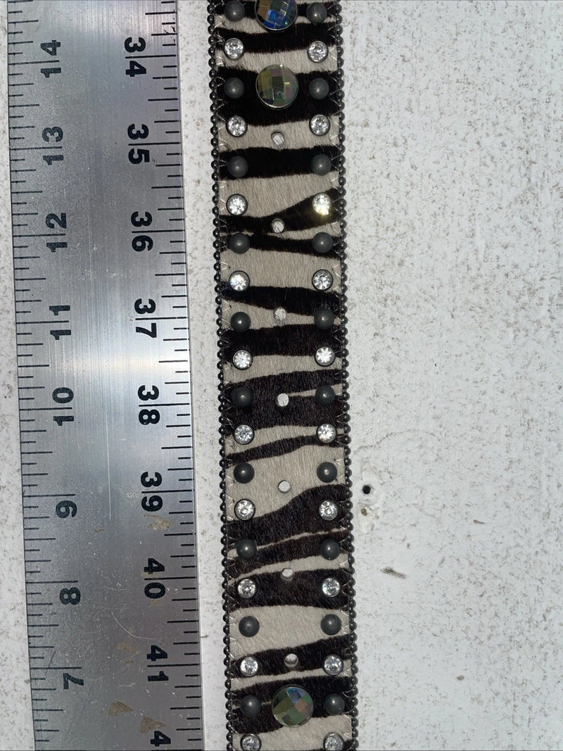 New Black And White Genuine Leather Nocona Rainbow Bling M Belt #1330999 Z-10