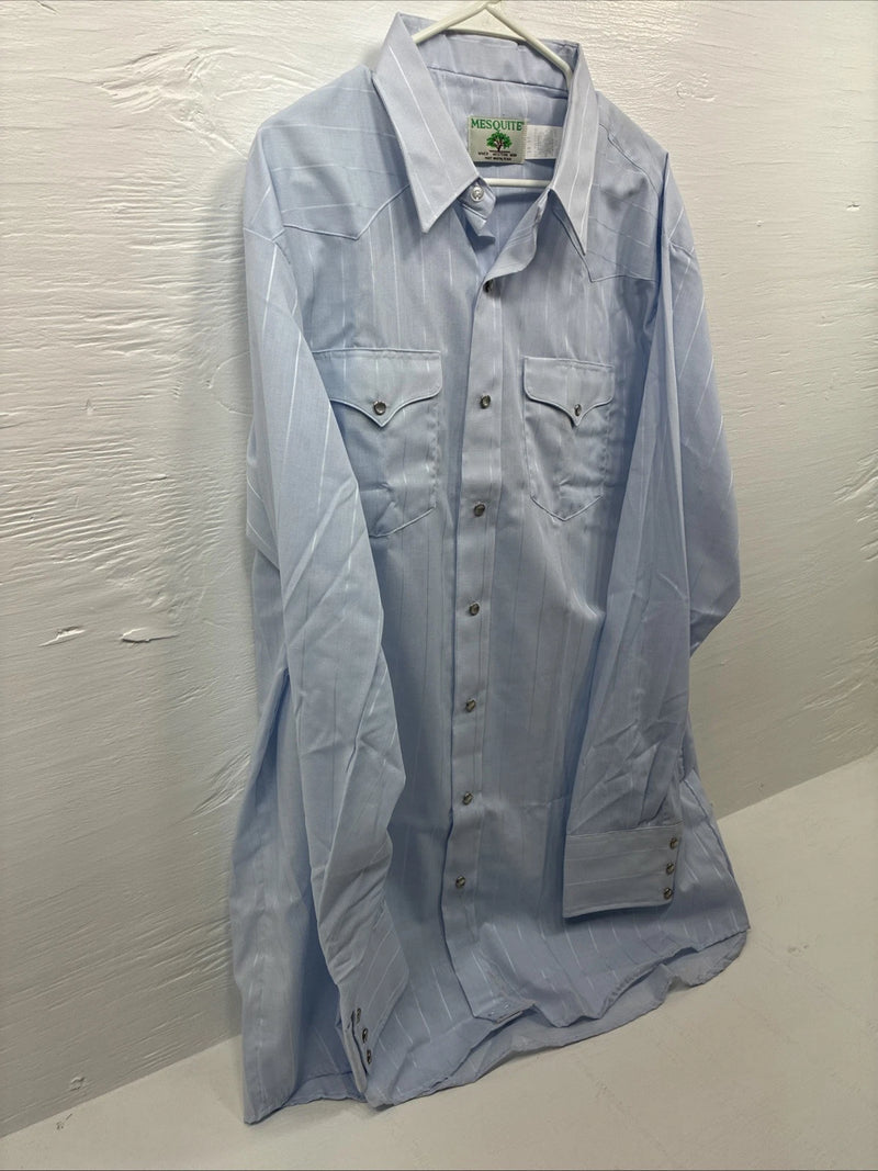 New Men’s Mesquite Light Blue Long Sleeve Pearl Snap 18 X 37 2XL E-54