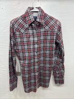 New Kids Panhandle Slim Red Plaid Long Sleeve Pearl Snap Size 12 CC-86