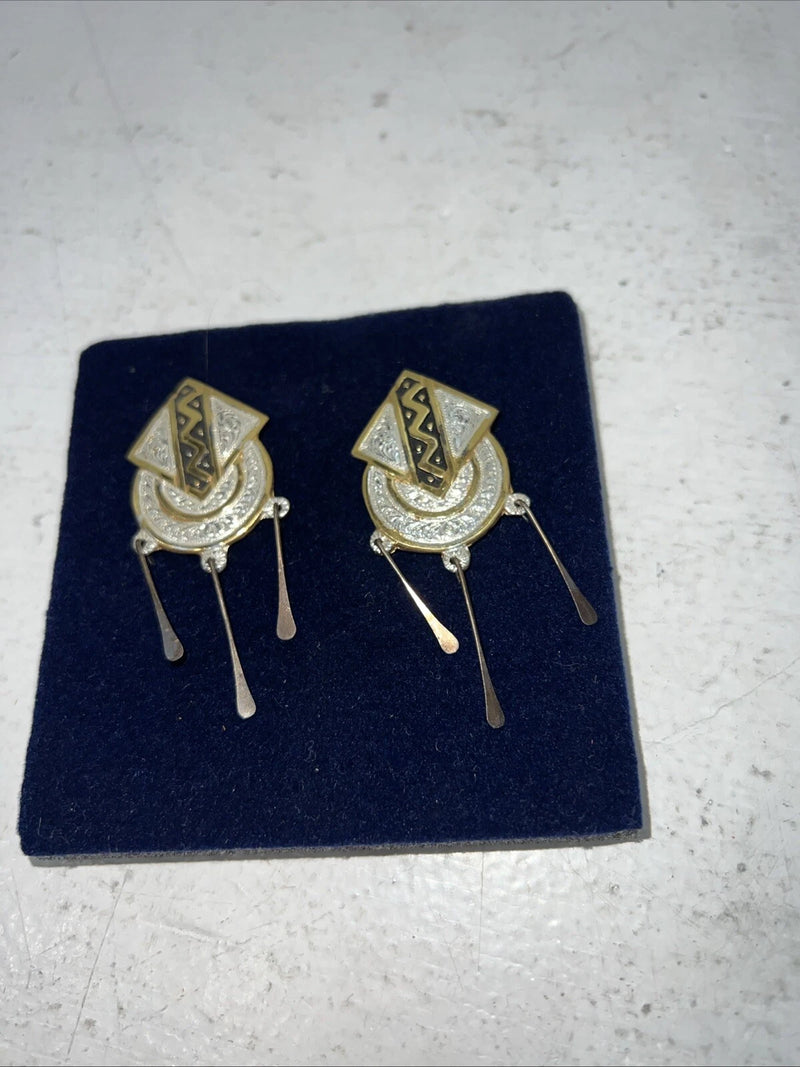 New Women’s Montana Silversmiths Aztec Black Silver Gold Dangle Earrings. F-24