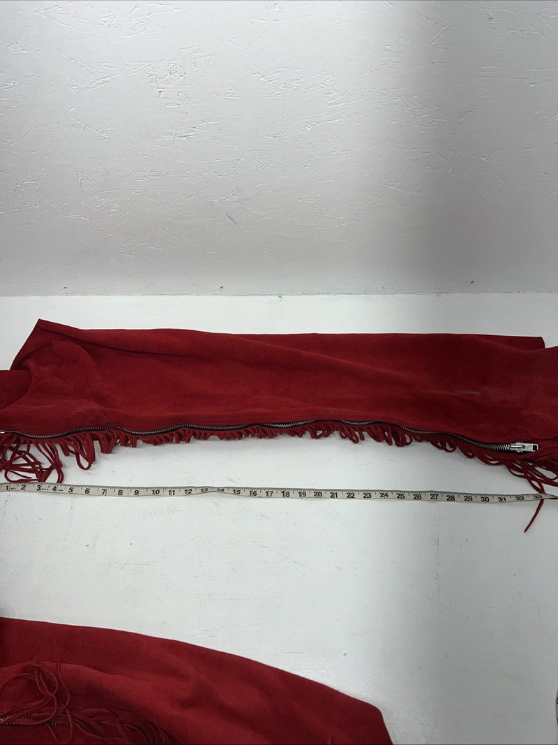 NOS Red Whitman Show Chaps With Fringe XL Adjustable Waist 40” I-66
