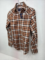 New Women’s Panhandle Slim Orange Plaid Long Sleeve Pearl Snap 10 X 32 LL-34