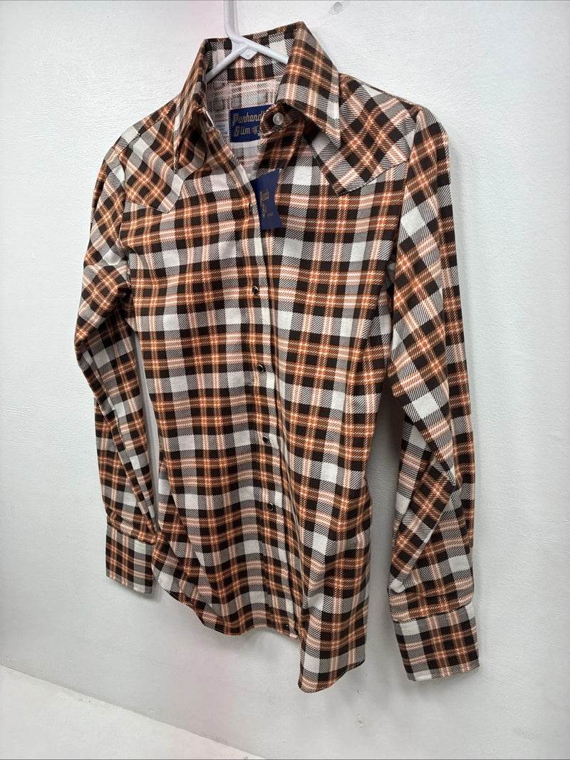 New Women’s Panhandle Slim Orange Plaid Long Sleeve Pearl Snap 10 X 32 LL-34