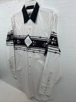 New Men’s Cumberland White Purple design Long Sleeve Pearl Snap Large AA-57