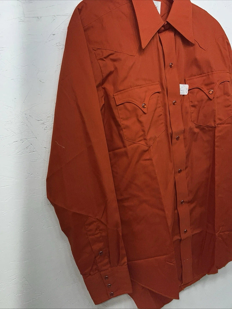 New Men’s Orange Tem Tex Pearl Snap Long Sleeve Shirt Medium I-56