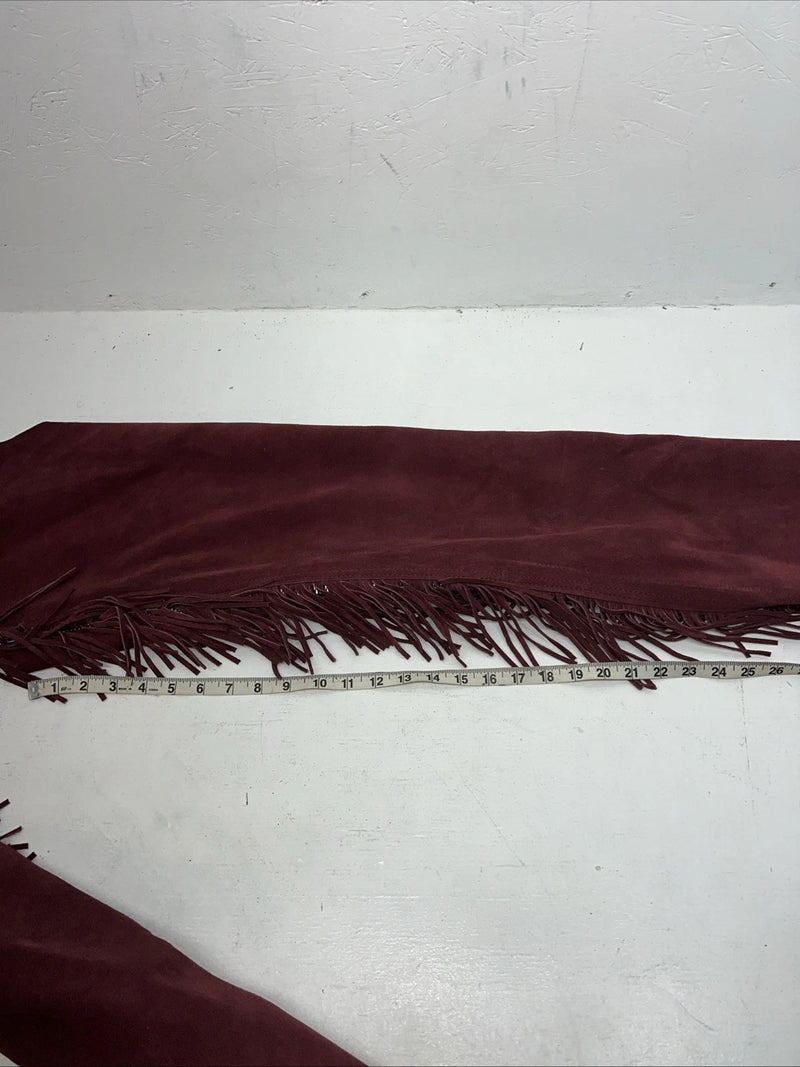 New Burgundy Congress Leather Show Chaps With Fringe Adjustable Waist 42” N-35