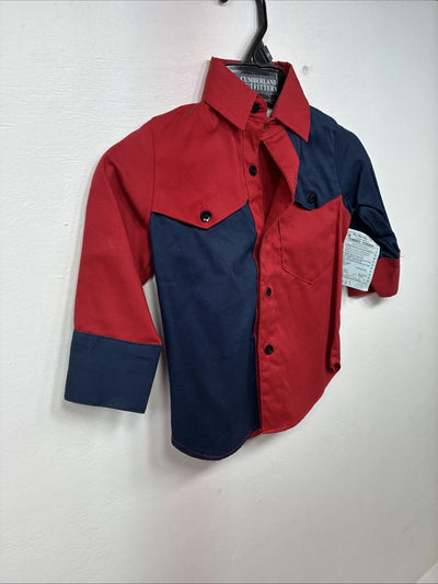 New Kids Cowboy Threads Red Blue Long Sleeve Button Up Size 1 DD-150