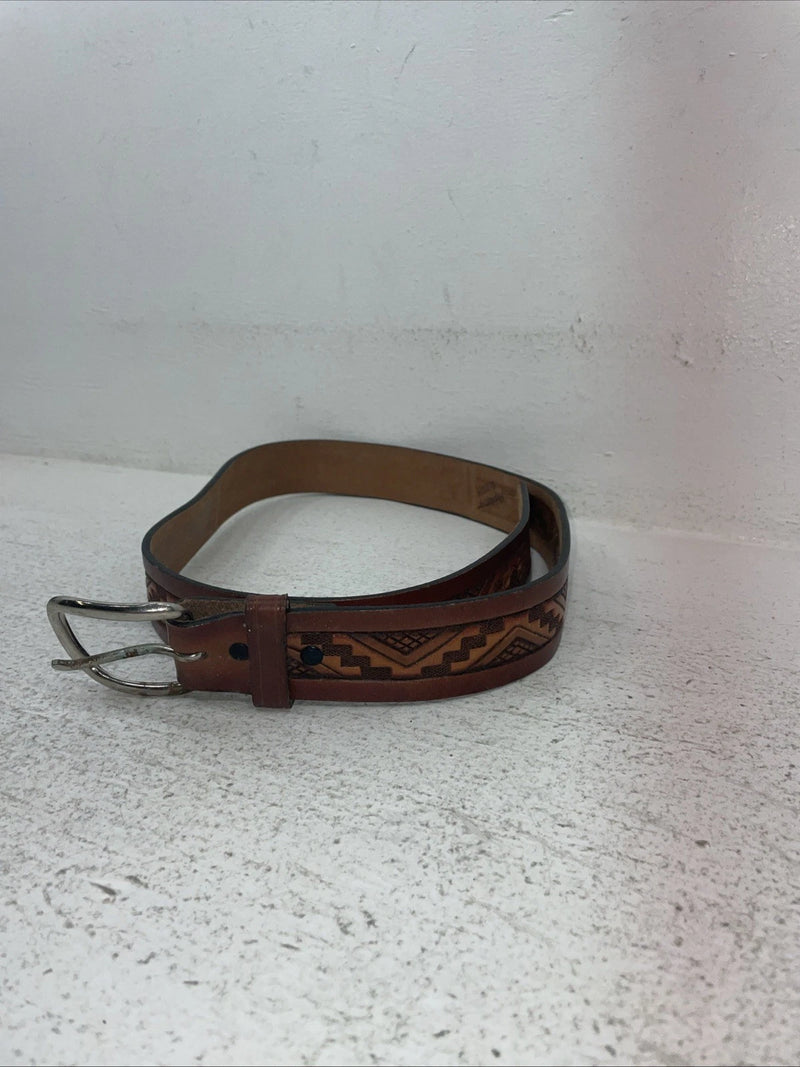 New Brown Genuine Leather Chambers Tooled Belt 34” #6551 Z-8 