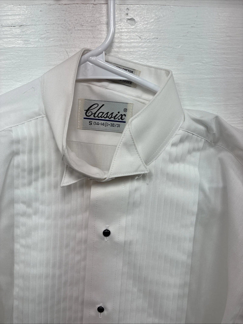New Classix White Long Sleeve Button Up English Shirt 14-14.5 Small X-93